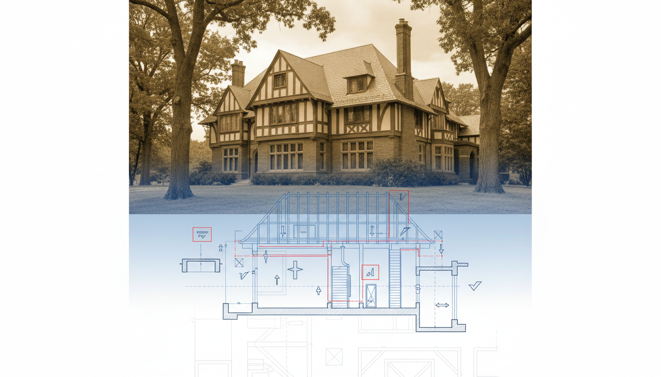 Historic Edina home requiring code upgrades under the 50% rule.