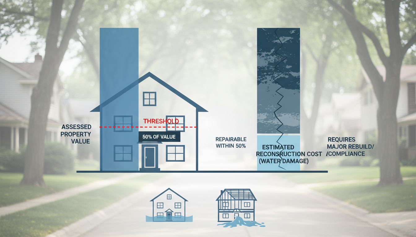 Diagram explaining Edina 50 percent rule for home rebuilding