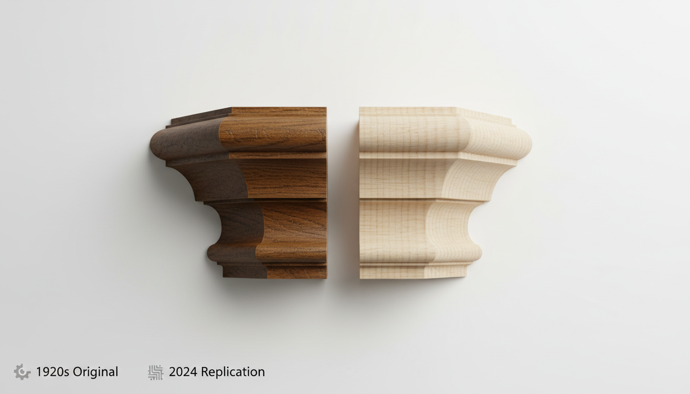 Replication of historic crown molding in Orono.