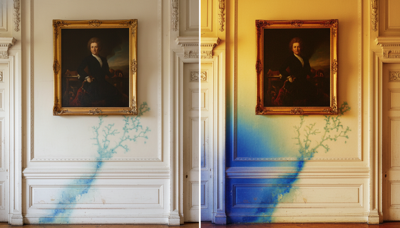 Infrared moisture mapping of a heritage property foyer.