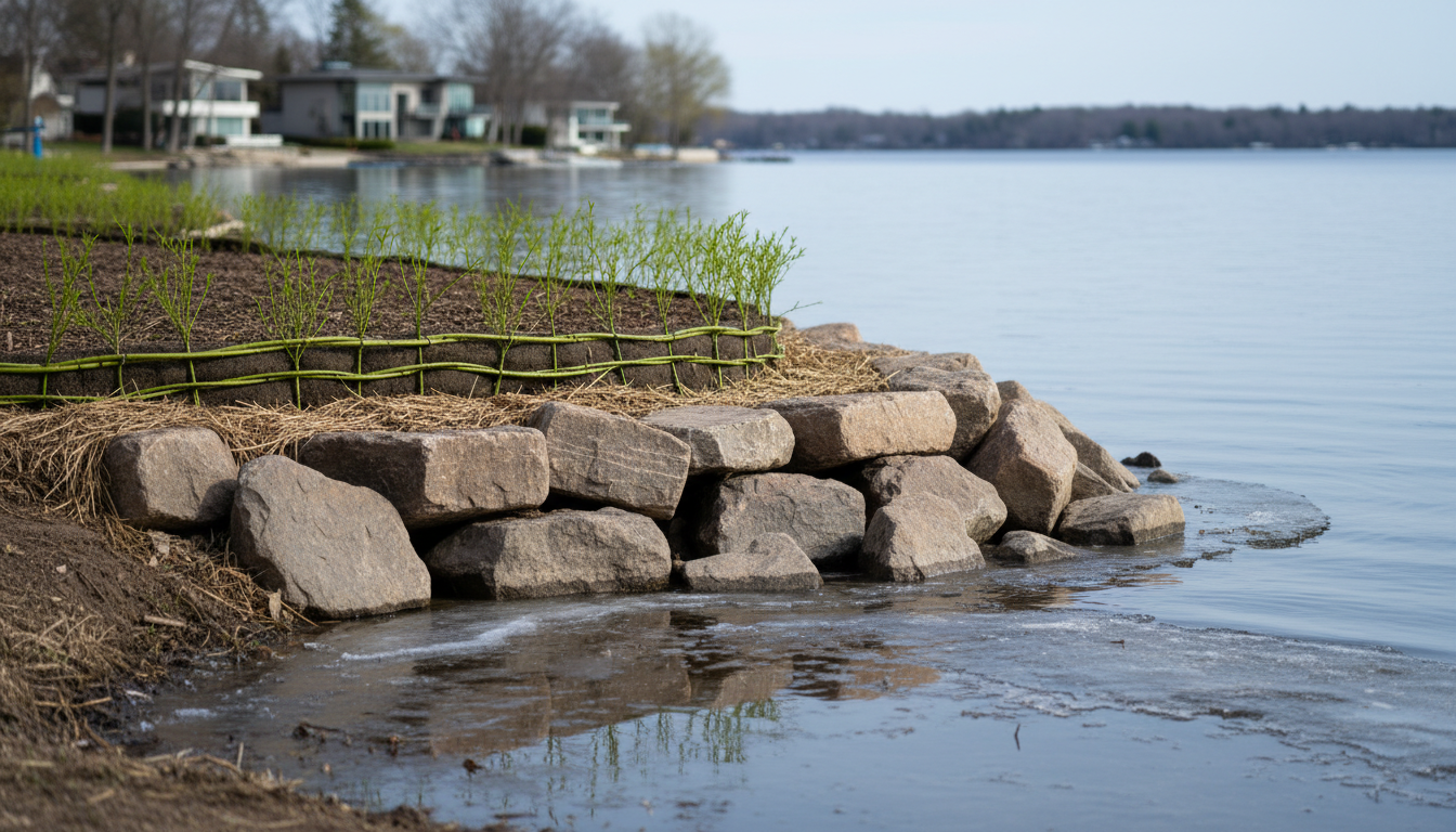 Shoreline stabilization on Lake Minnetonka after spring thaw