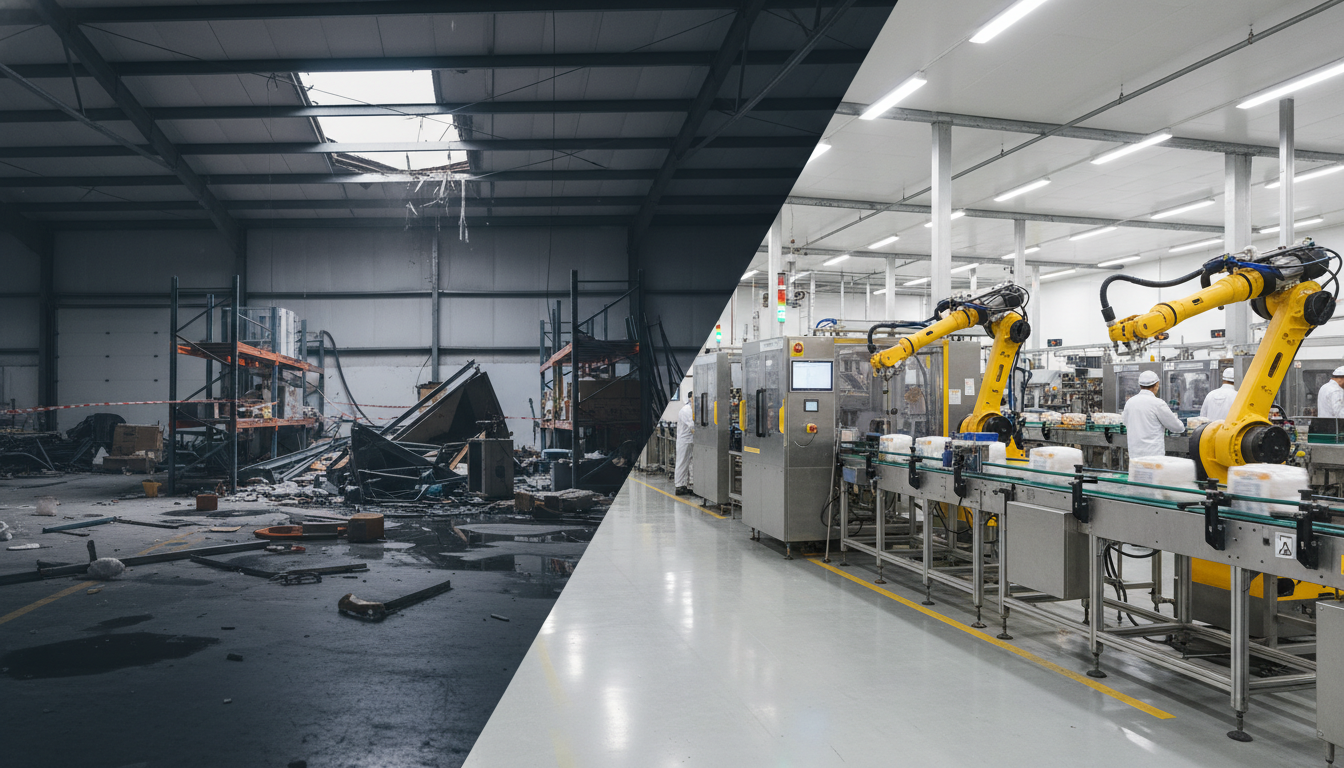 Fast-track commercial restoration of a Medina manufacturing facility.