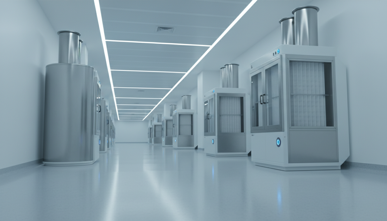 HEPA air scrubbers in a Medina medical facility restoration site.