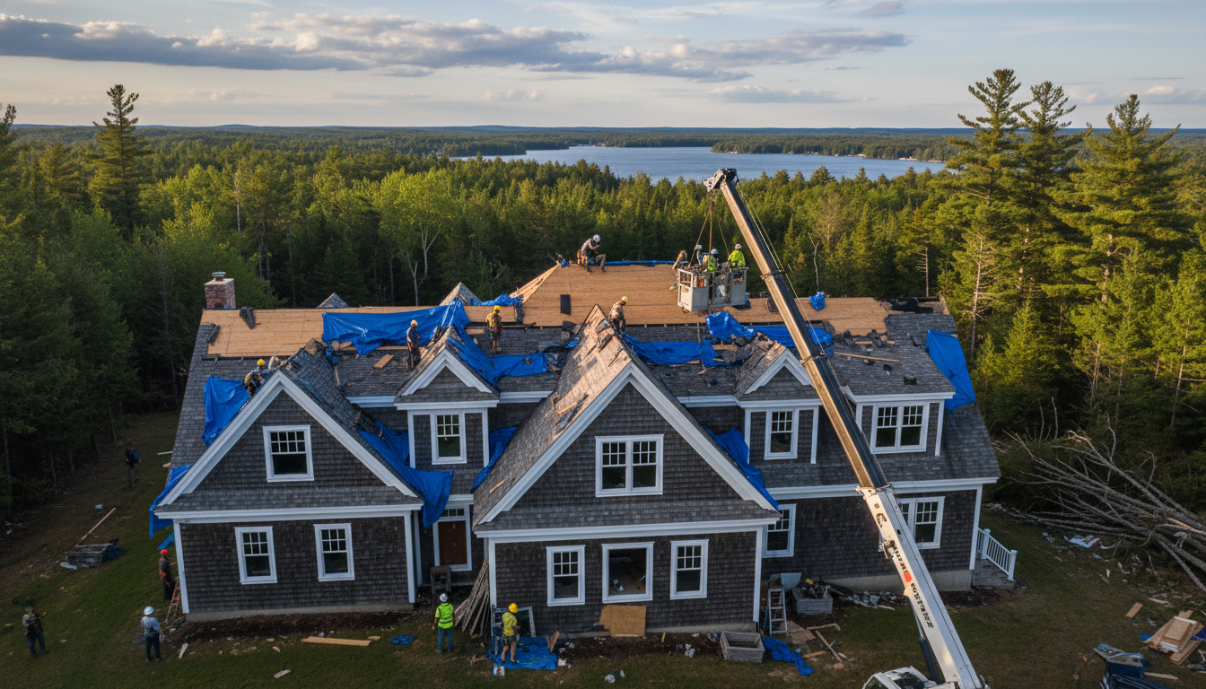 Complex roof repair on a luxury Orono estate