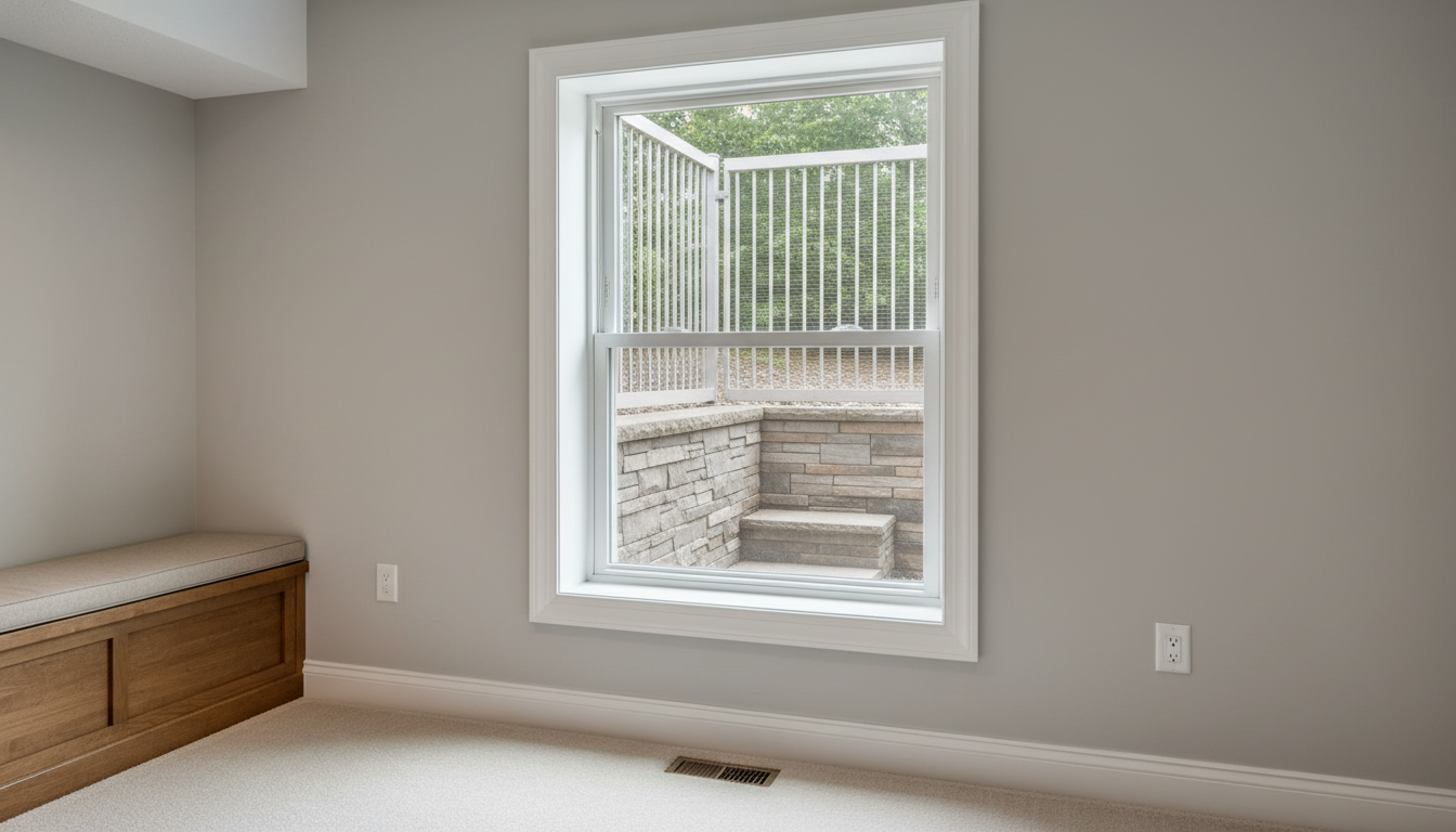 Egress window installation during basement restoration in Plymouth