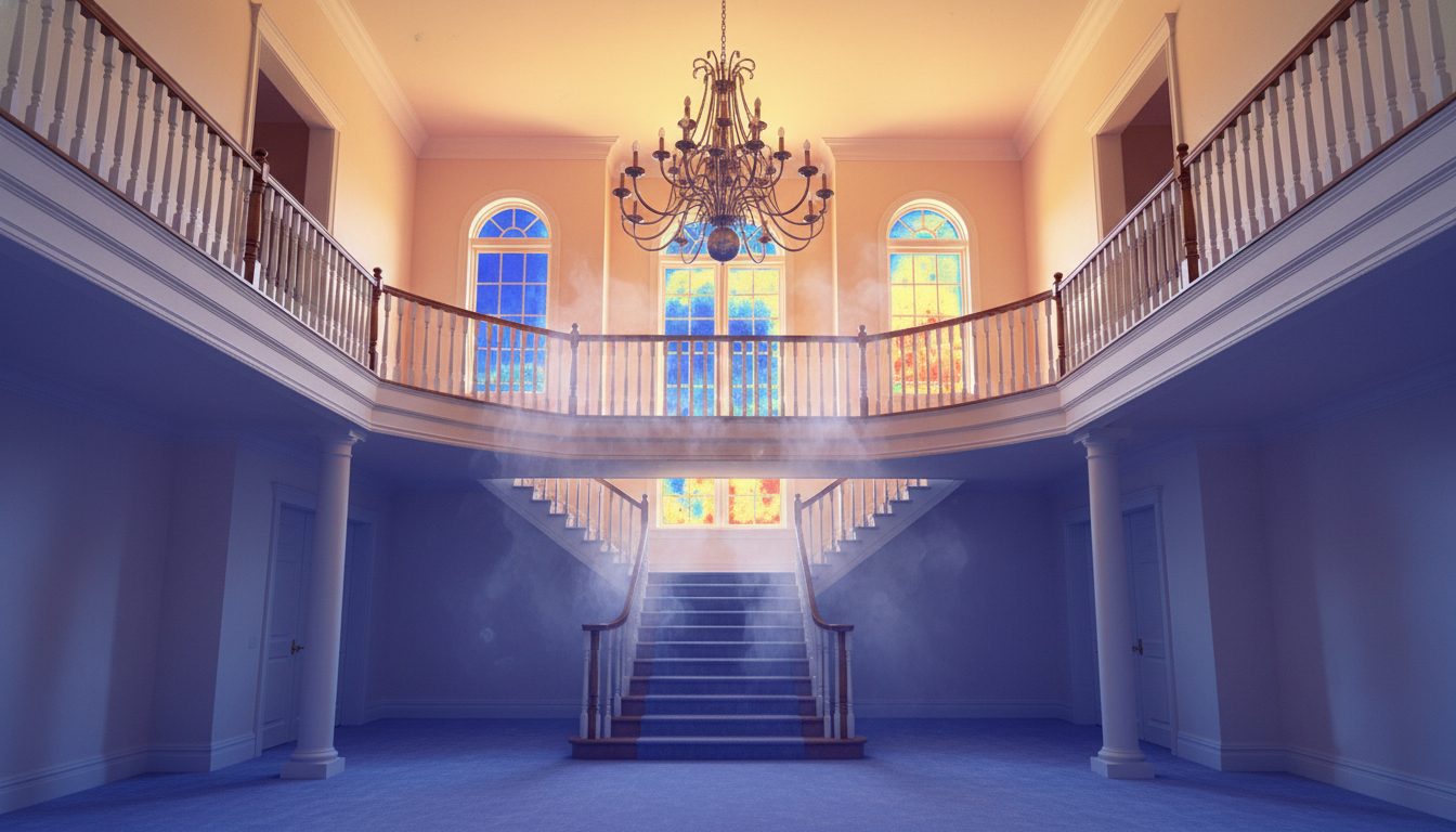 Infrared moisture map of a grand foyer during technical drying.