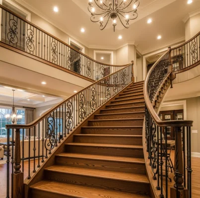 Custom hardwood staircase by Partners Restoration