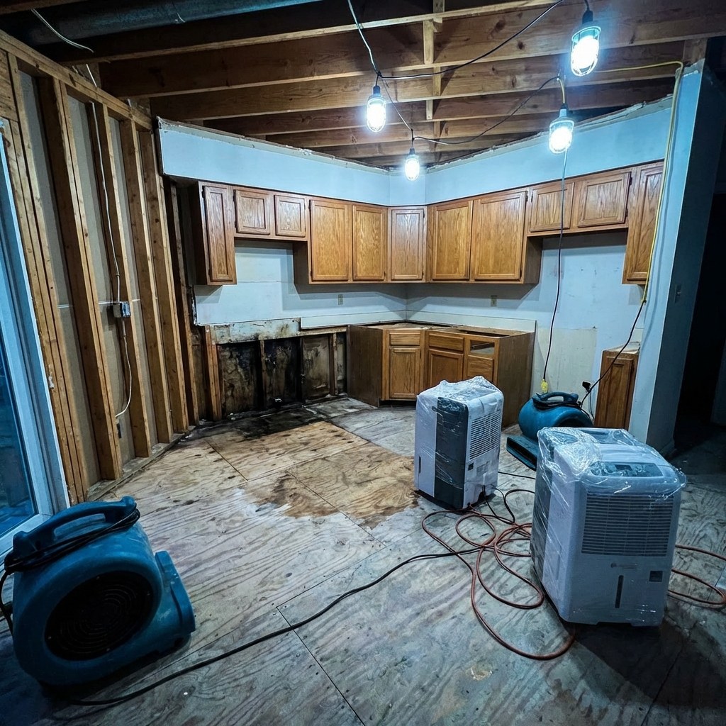 Eden Prairie kitchen mid-remediation after burst pipe