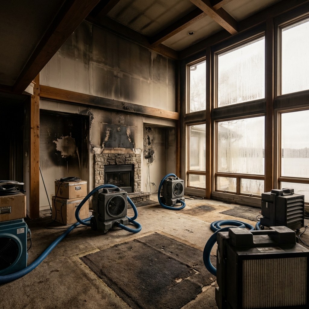 Fire damage in a Lake Minnetonka great room